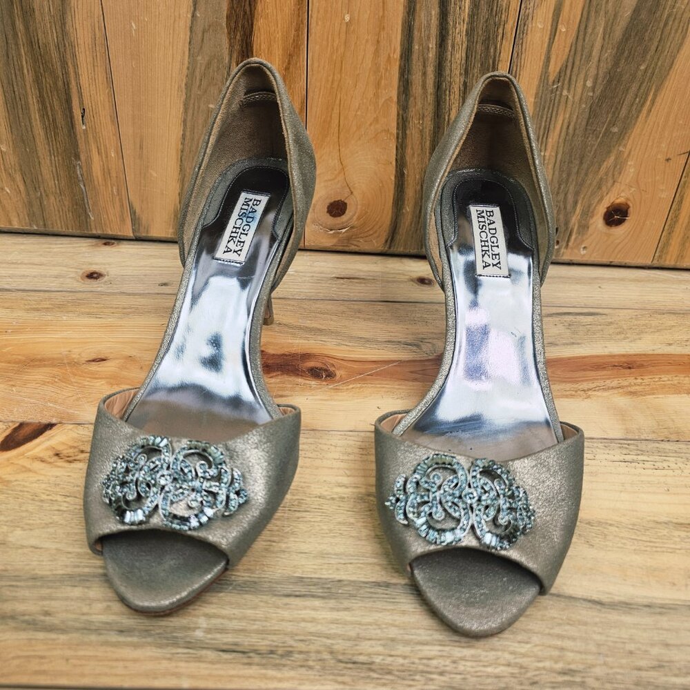 Badgley Mischka Metallic Embellished Heels
